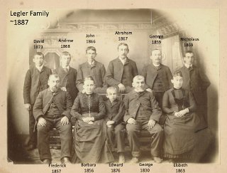 George Legler family portrait. Daughter Barbara married J. C. Steinmann, of Monticello, and Elsbeth married John C. Blum, also of Monticello.